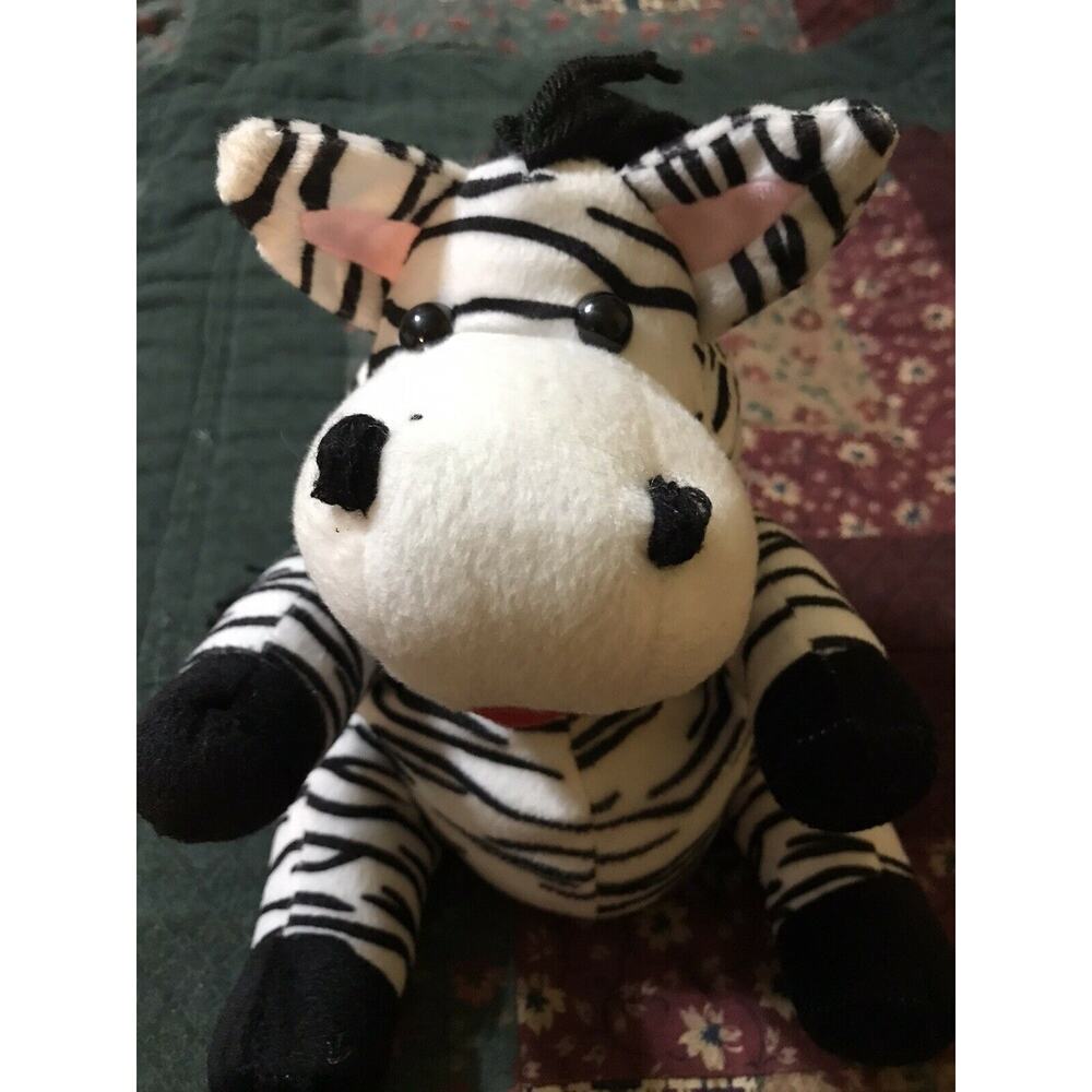 Plush Zebra Hand Puppet 10" Soft Striped Black and White